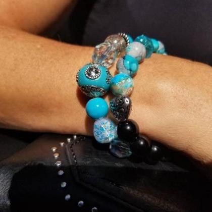 Chunky Turquoise Bracelet, Aquamarine Bracelet,..