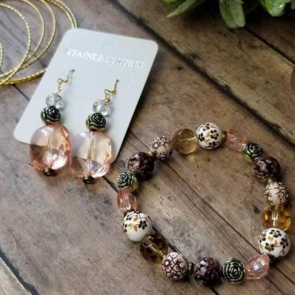 Autumn Bracelet, Peach Earrings Bracelet Set,..