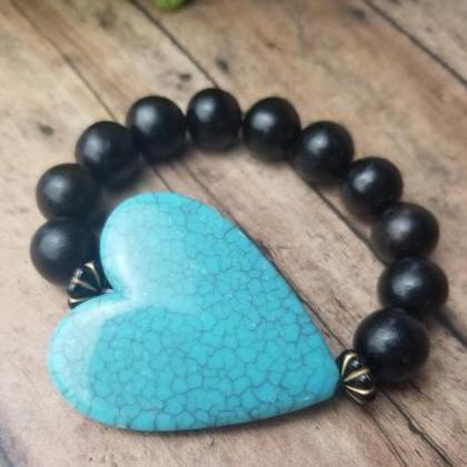Turquoise And Black Sweetheart Bracelet