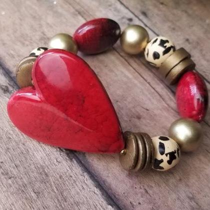 Sweetheart Bracelet, Red Gold Heart Bracelet,..