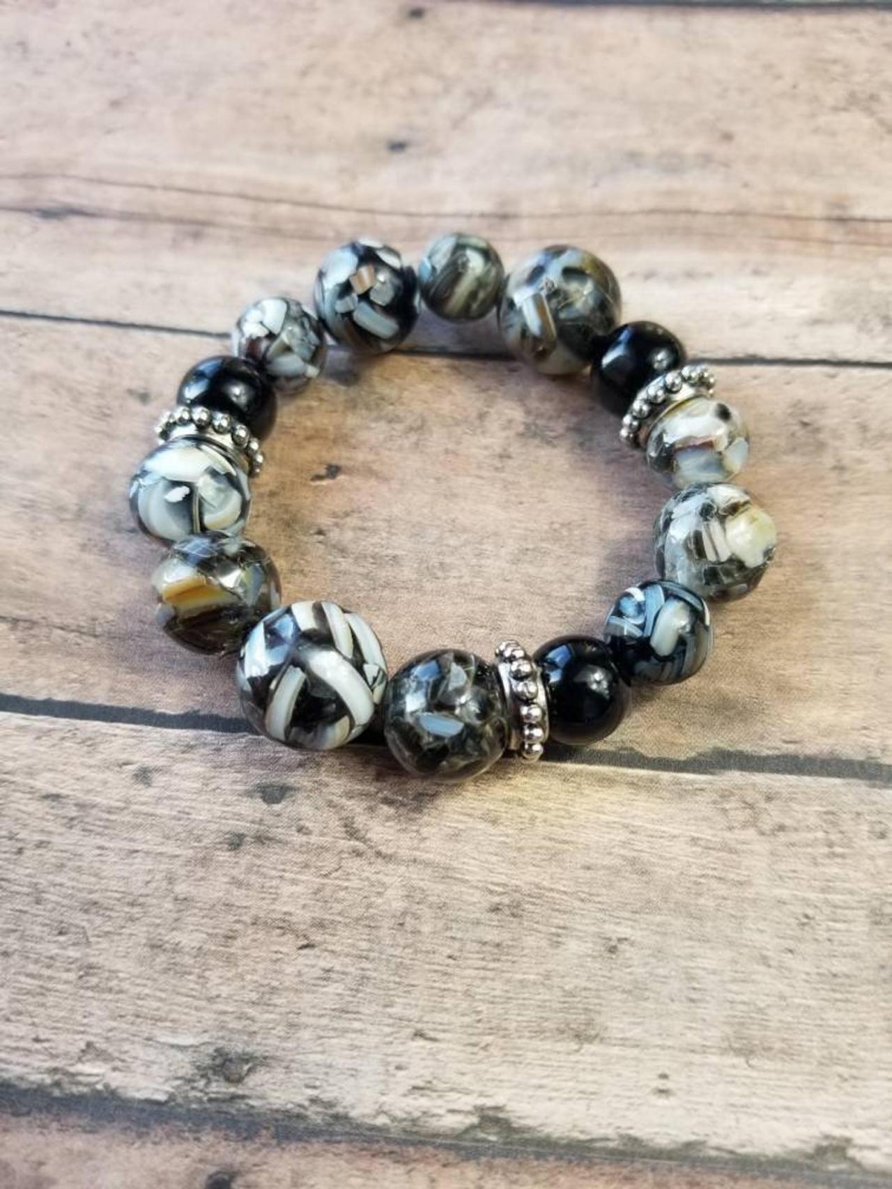 Chunky Mother Of Pearl Bracelet, Black And Grey Bracelets, Smokey Gray Bracelets, Chunky Black Bracelets, Black Bracelets, Multi Bracelets
