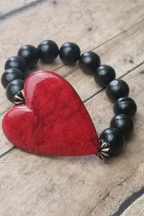 Red and Black Heart Bracelet