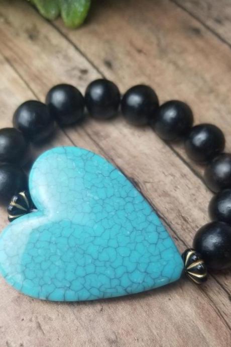 Turquoise and Black Sweetheart Bracelet